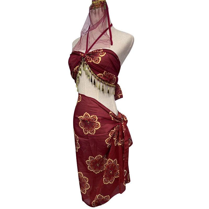 Han and Tang exotic dancer belly pocket uniform Dunhuang pure desire erotic underwear free side open Hanfu erotic suit