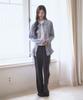 THE GREEN LAB Lovely Collar Check Frill Long Top [Blue]