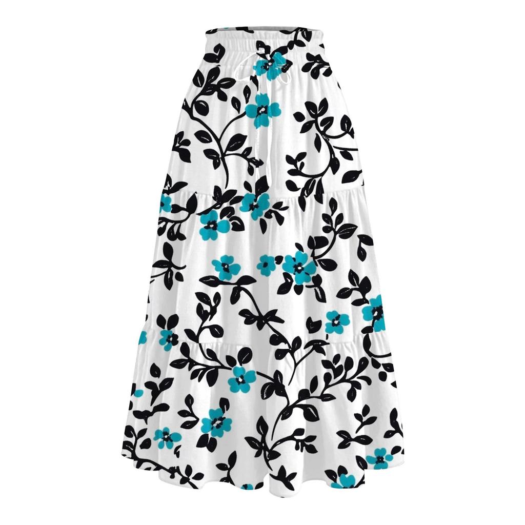 Women's Flowy Flared Ruffle Hem A Line Maxi Skirts Elastic Waist Elegant Tiered Layer Boho Long Skirts