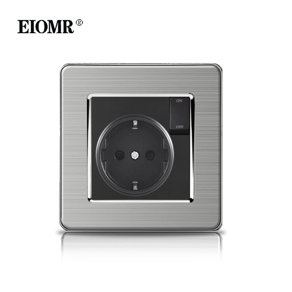 EIOMR 16A Black EU Standard Wall Sockets and Switches Stainless Steel Panel with Children Protective Door with USB Power Outlet