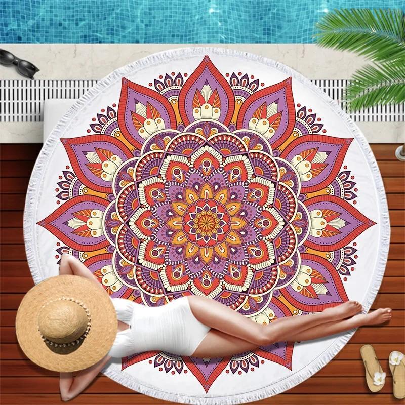 Microfiber Round Beach Towel Mandala Tapestry Beach Towel Bohemian Yoga Mat Swimming Bath Towel Chiffon Tapestry Wall Hanging