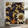 Luxury Floral Bath Shower Curtain 3D Printing Waterproof Decorative Bathroom Privacy Liner Set for Home Black Gold