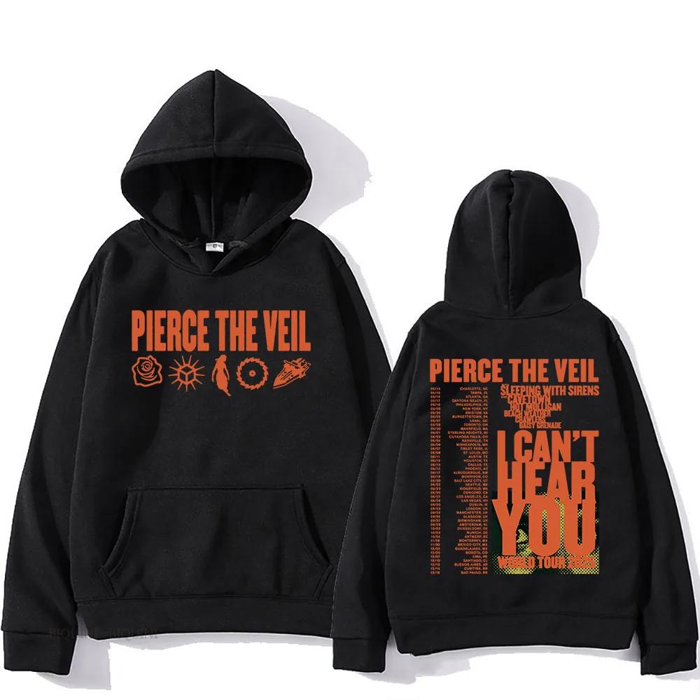 Streetwear Unisex Pierce The Veil Rockband Hoodies Ich kann dich nicht hören Welttournee 2025 Hip Hop Unisex Mode Pullover Herren Hoodie