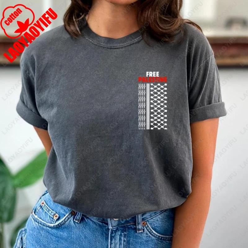 

Газа Кефия Женская Футболка с Принтом Хандала Унисекс Футболки с Коротким Рукавом Минималистичный Стиль Хлопок Круглый Вырез Уличная Одежда Дышащие Топы S