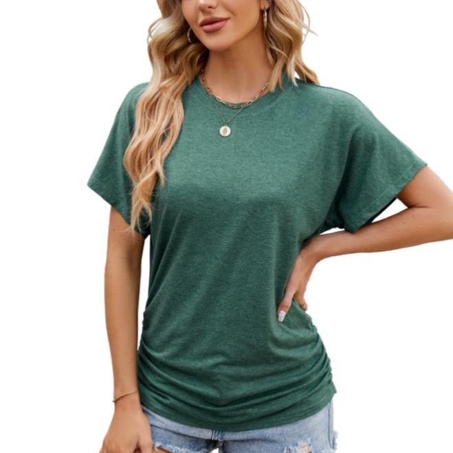 

Весна-лето однотонная круглая горловина свободная футболка с короткими рукавами для женщин рубашка XXL темно-зеленого