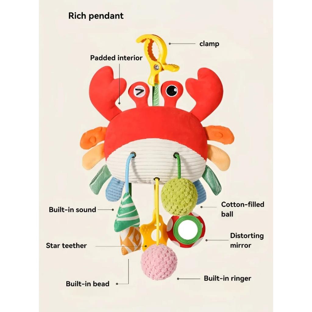 Baby Car Seat Stroller Plush Hanging Rattle Toys Newborn Crib Bed Around Toy Crab Animal with Teether Rattle Sound Mirror Clip