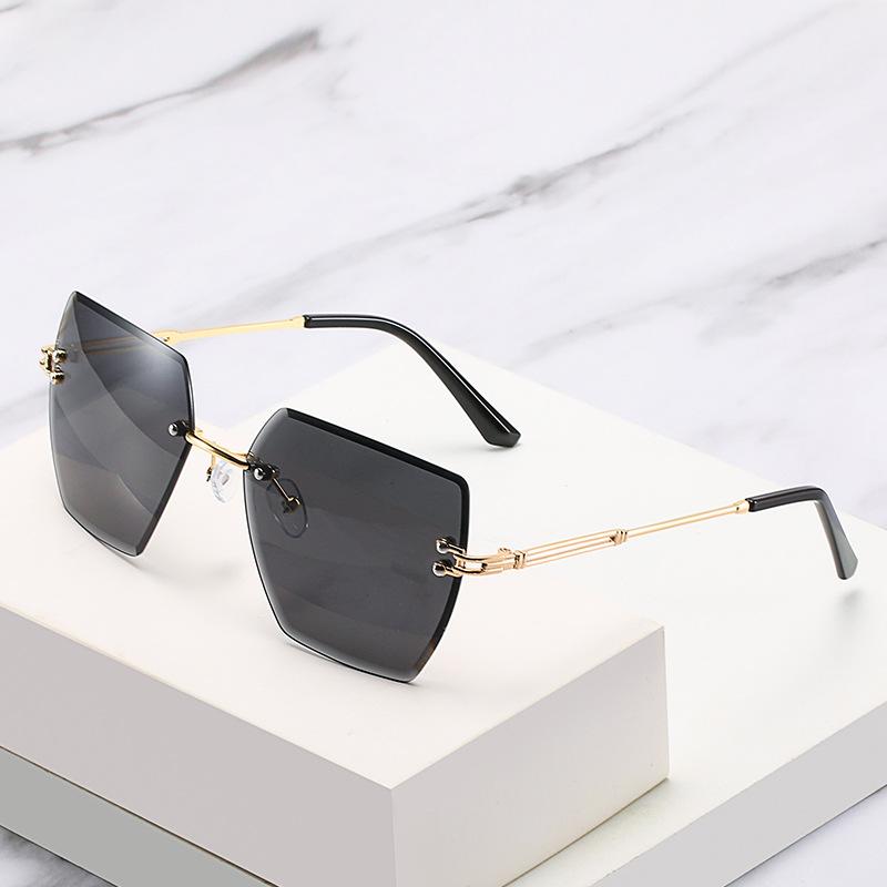 Box Trimmed Sunglasses Metal Rimless Glasses Frame Trendy Uv Protection Sunglasses Women