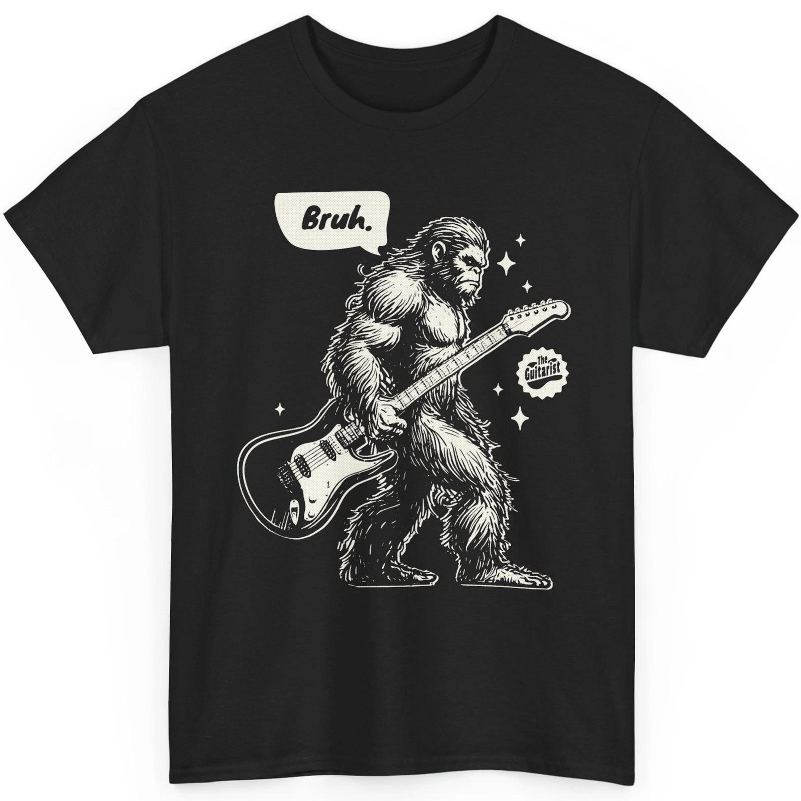 Bigfoot Bruh Electric Guitar Rock T-Shirt Funny Music Playing Concert Graphic S