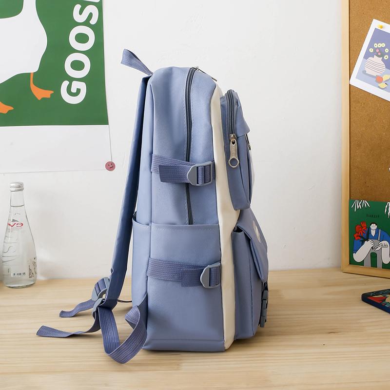 Dreiteiliges Rucksack-Set Farbblock Schüler-Schultasche Damen College-Stil Großraum-Rucksack für Mädchen