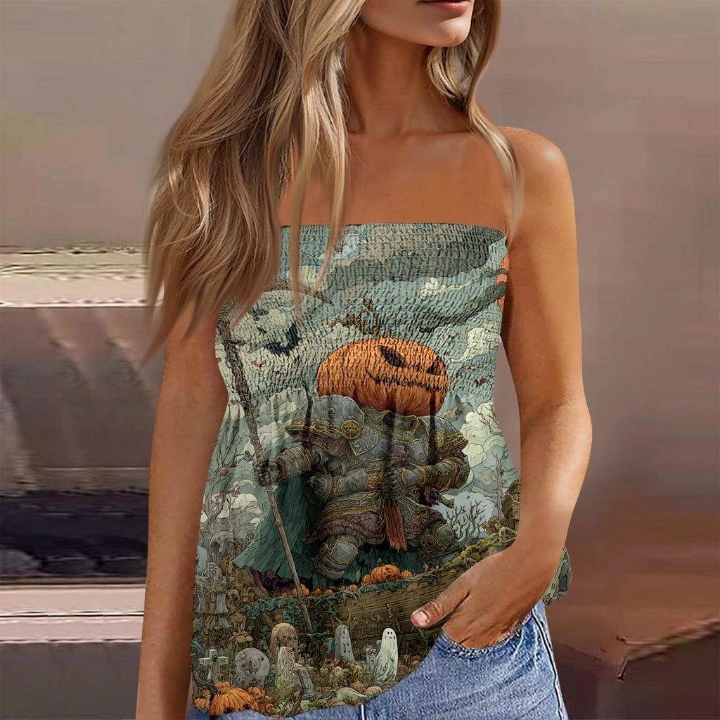 Sommer Schlauchtops für Damen, Niedliches Sexy Off-Shoulder Print Ärmelloses T-Shirt