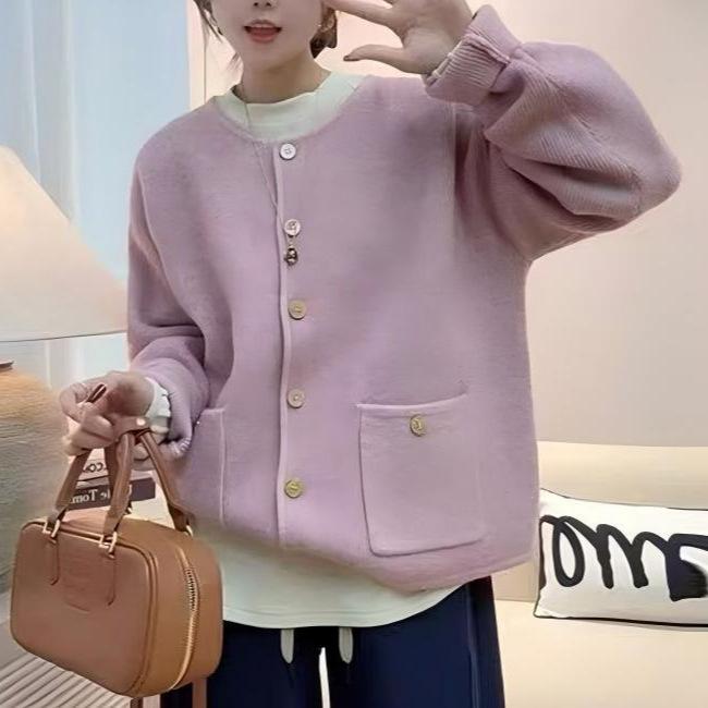 Women's Round Neck Knitted Cardigan: Soft, Slimming, Versatile, Fashionable Loose Sweater for Autumn and Winter