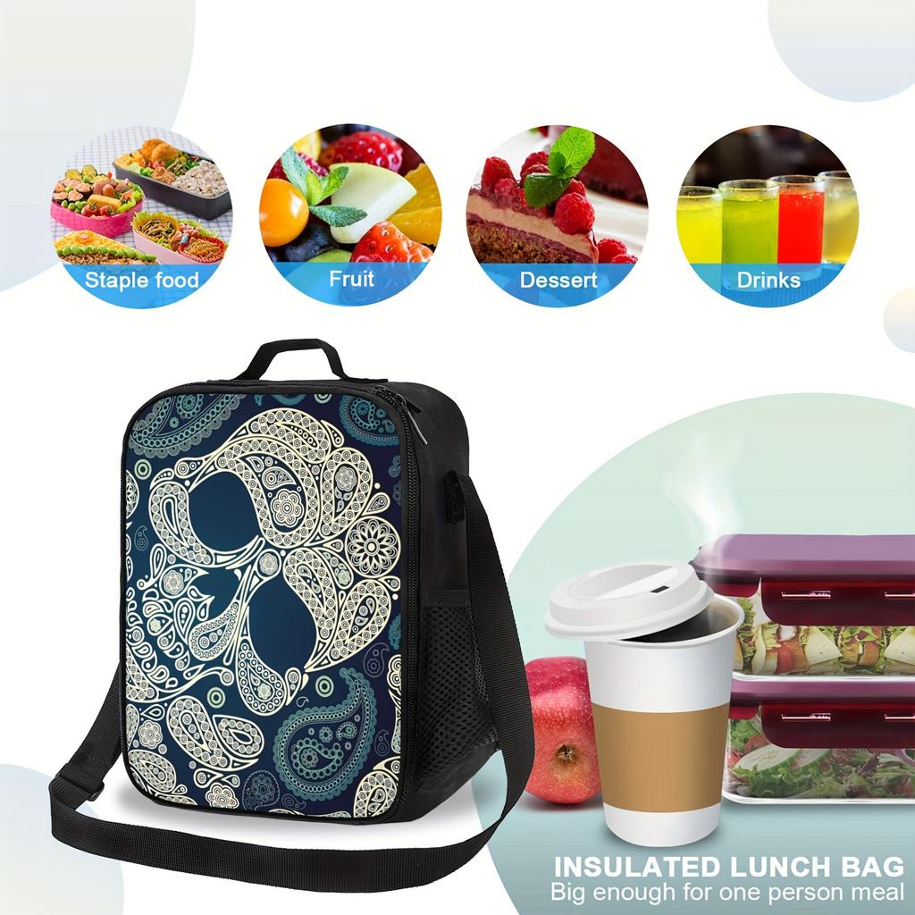 Pattern Insulated Lunch Bag - Portable, Reusable Cooler Tote for Home, Office, Outdoor - Polyester