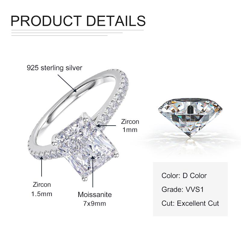 

Rrjzz VVS1 Dazzling Radiant Cut Moissanite Engagement Rings Classic 925 Sterling Silver Women Luxury Ring for Wedding Jewelry 4