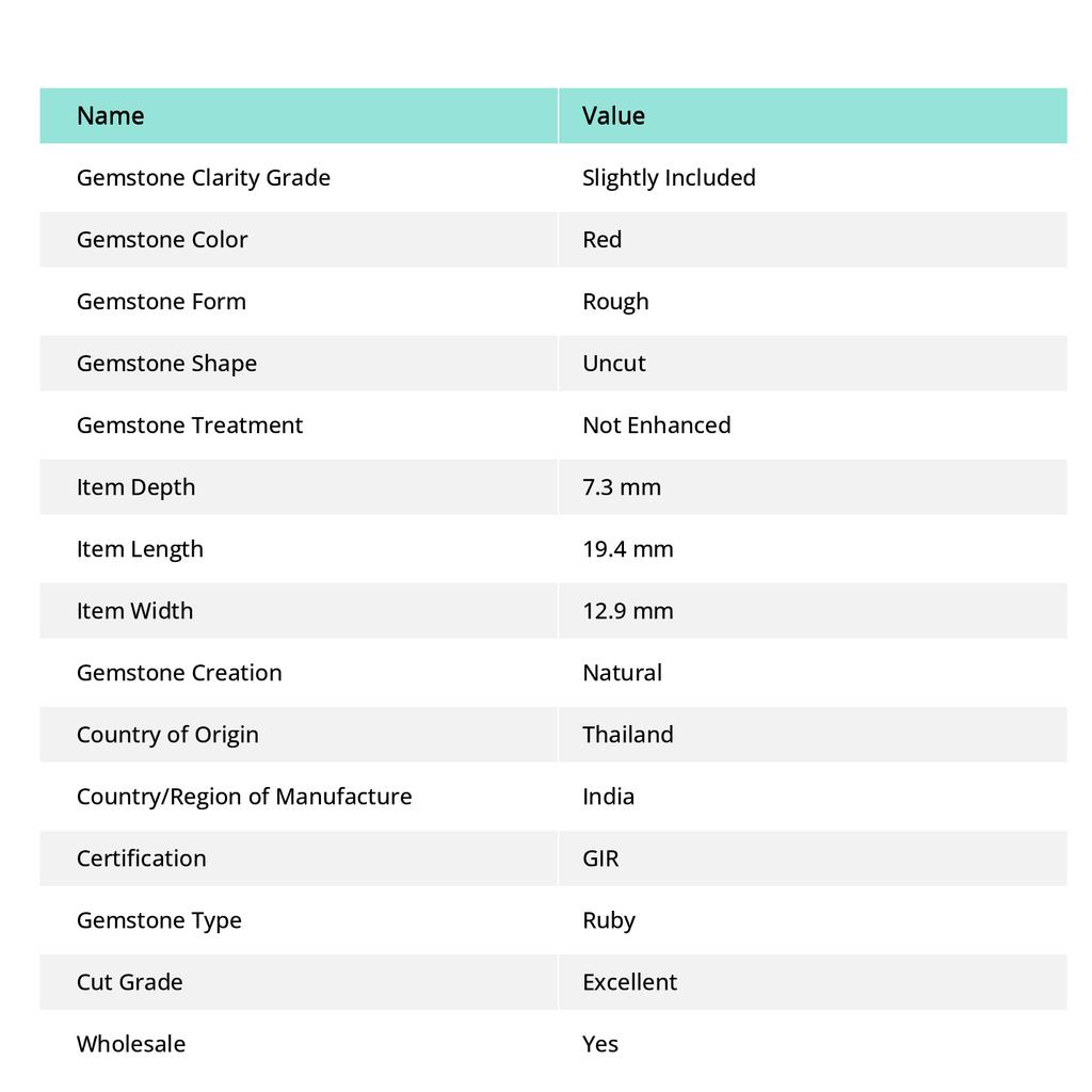 20 Ct Natural RED Ruby HUGE ROUGH Earth Mined CERTIFIED Loose Gemstone 1A-5876