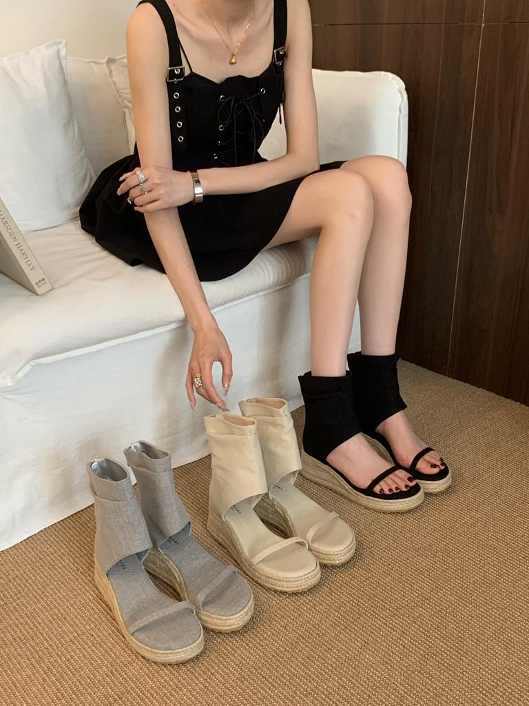 Fashion Ankle Strap High Heel Shoes Female Pumps Beach Wedding Ladies Sandals Bohemian Handmade Ladies Casual Comfortable Espadrilles