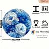 Handmade Blue White Peony Metal Wall Art Round Aluminum Poster 8 Inch