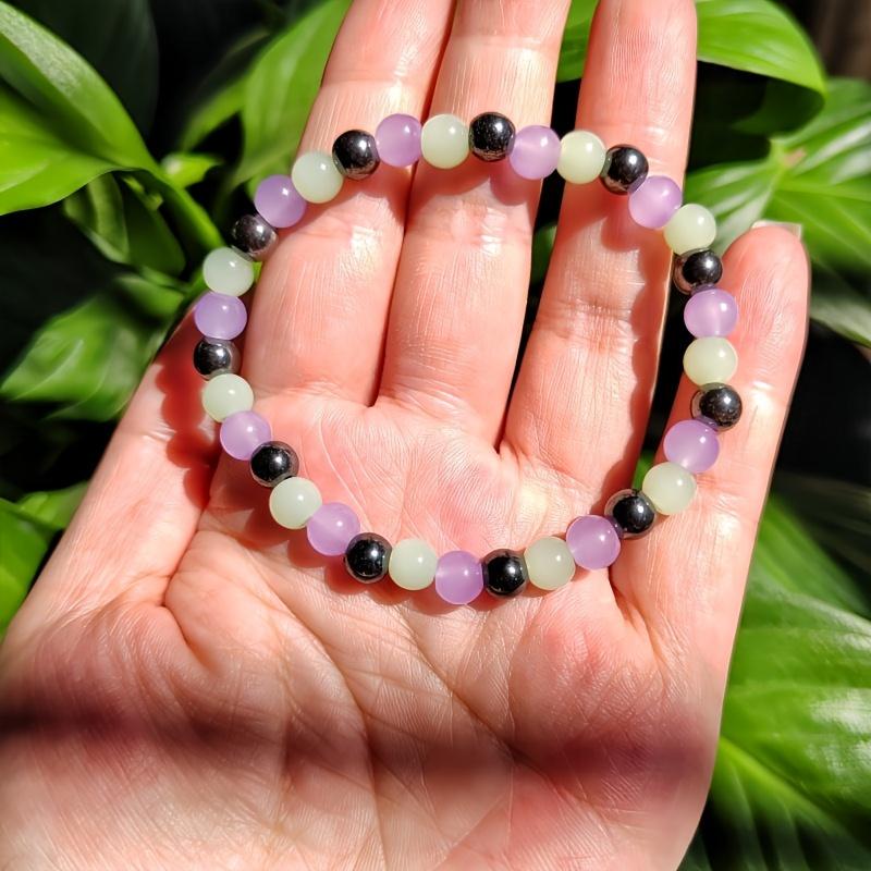 Set zur Verbesserung von Gleichgewicht und Konzentration - 6 mm Amethyst- und Fluorit-Imitationsedelstein Elastischer Schmuck, Perfekt für die Feiertage, ein Geschenk für Jungen und Mädchen