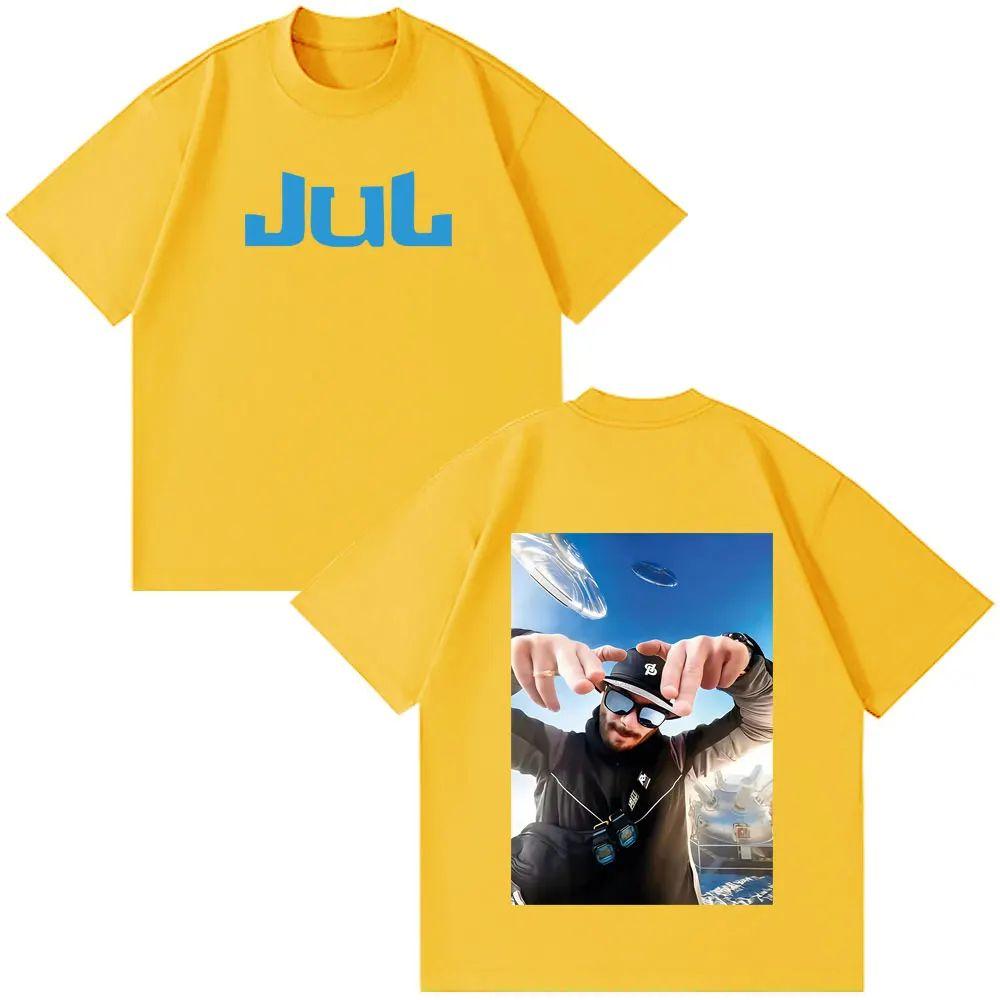 Hip Hop Fashion Tshirt Rapper JUL Fashion Print Tshirt Y2k Vintage Shortsleeved Casual Loose Oversized Streetwear Unisex
