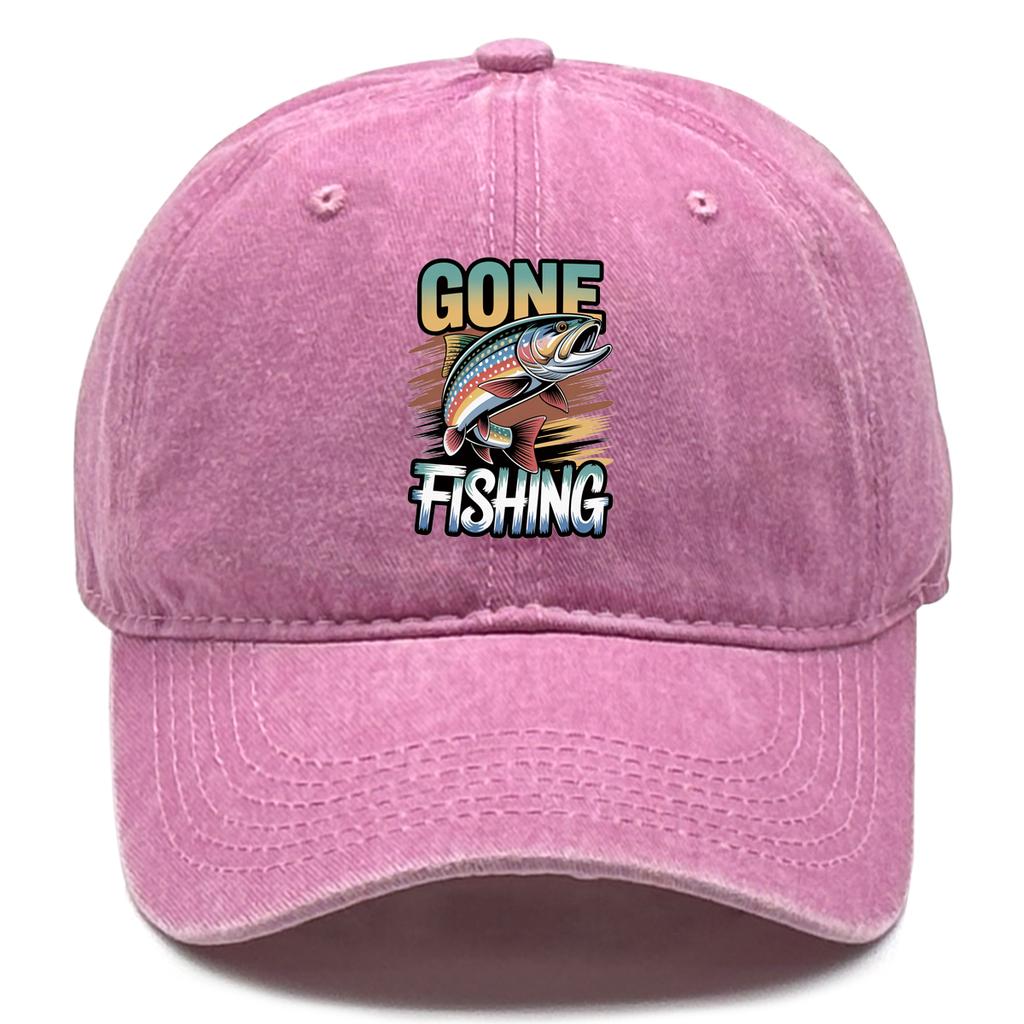 Classic Gone Fishing Dad Hat Vintage Washed Cotton with Fish Graphic Relaxed Outdoor Baseball Cap For Unisex Women