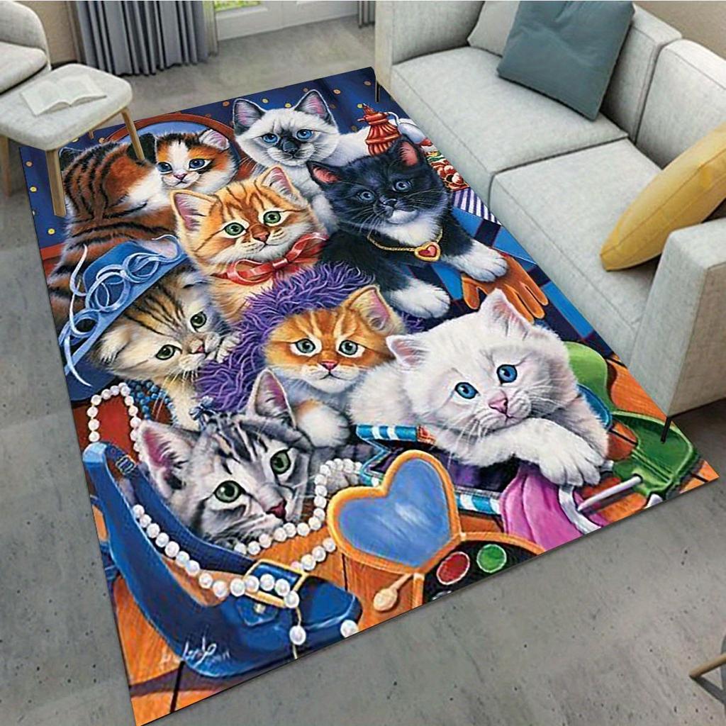 1pc 800g/m2 Crystal Velvet Anti-slip Animal Cat Chair Carpet Living Room Mat Bedroom Polyester Rugs