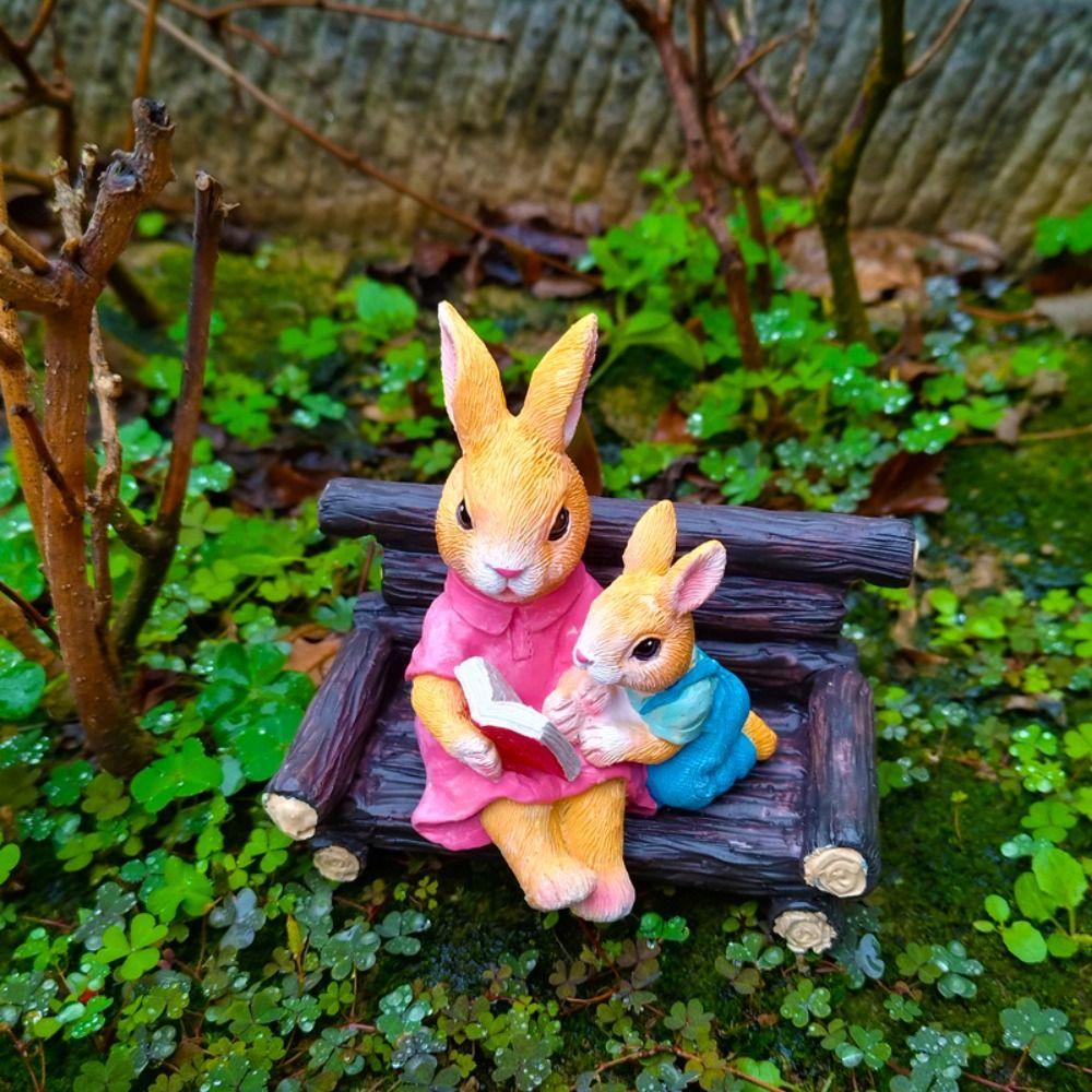 

Cute Rabbit Reading Pendant Cartoon Animal Sculpture Crafts Bunny Statue Bonsai Rabbit