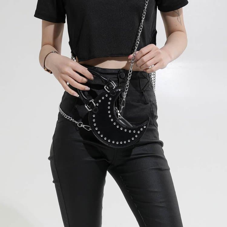 Moon Shape Rivet Chain Bag Women's Handbag