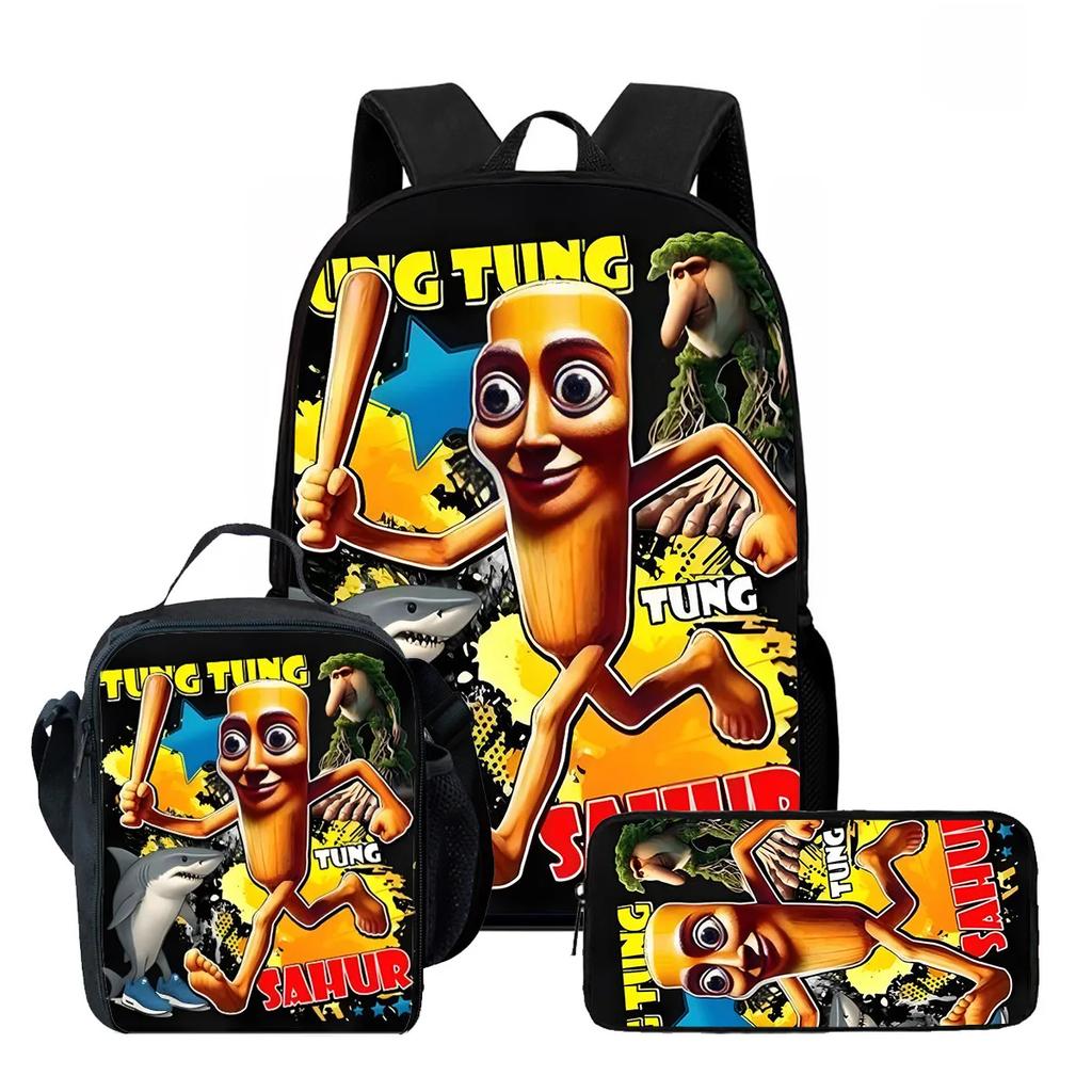 Zaino Scolastico per Bambini Cartoon Brain Rot Con Buste Pranzo Astucci Per,Zaini Scolastici Leggeri per Bambini