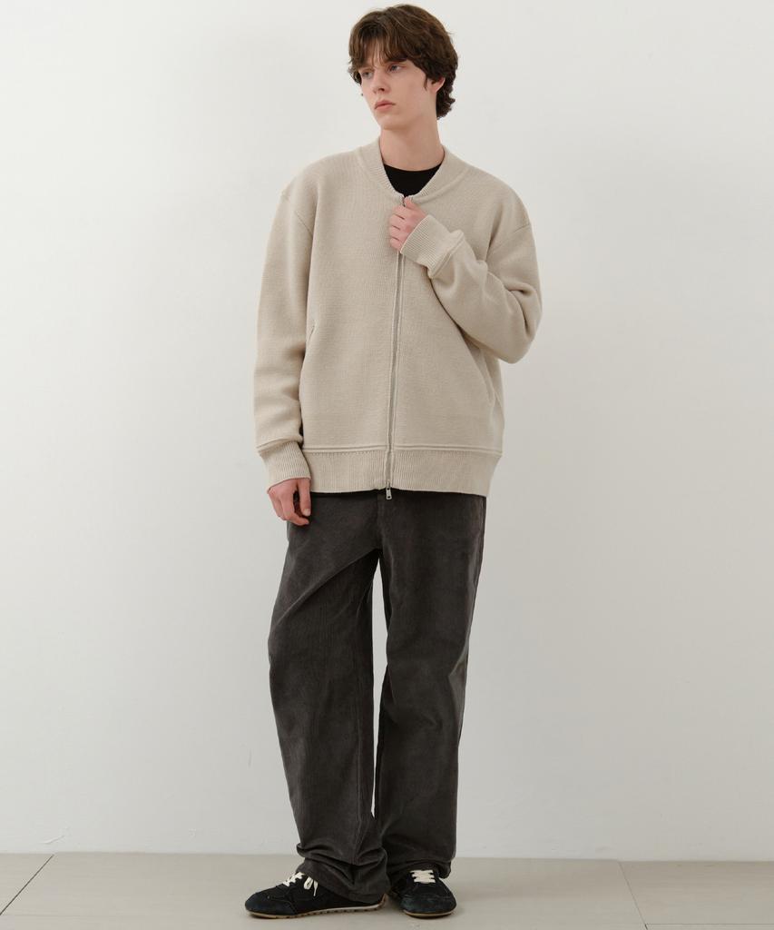Wednesday Oasis Varsity Wool Blend Two-Way Knit Zip-Up_Beige(Wc25-Kn42)