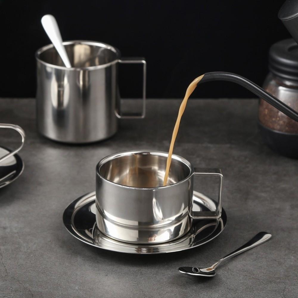 Stainless Steel Coffee Cup Set Double Wall Espresso Cup Portable Tea Cup  Household