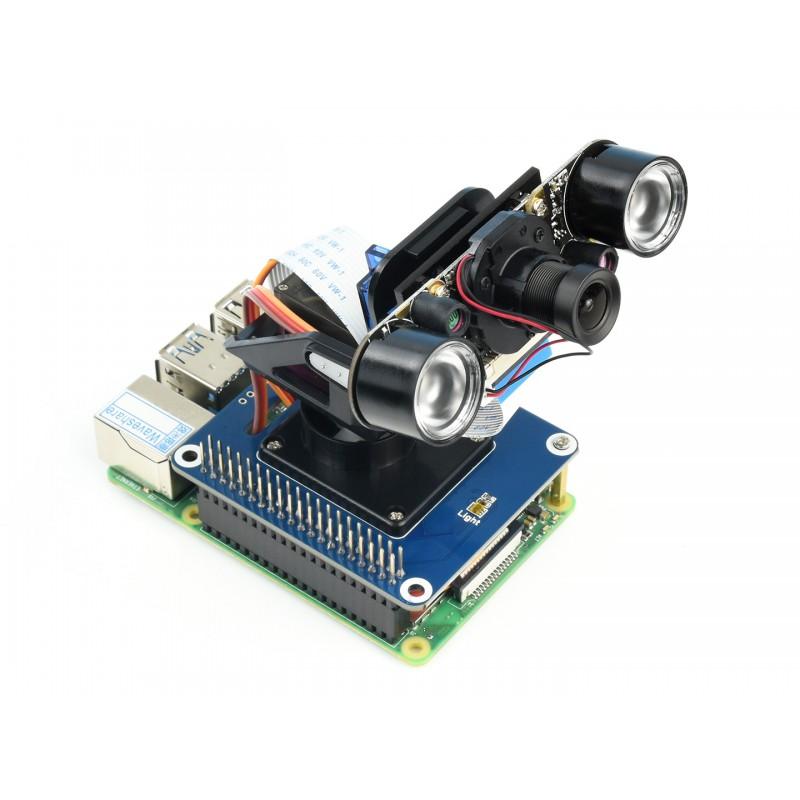2-DOF Pan-Tilt HAT for Raspberry Pi, Light Intensity Sensing, I2C Interface