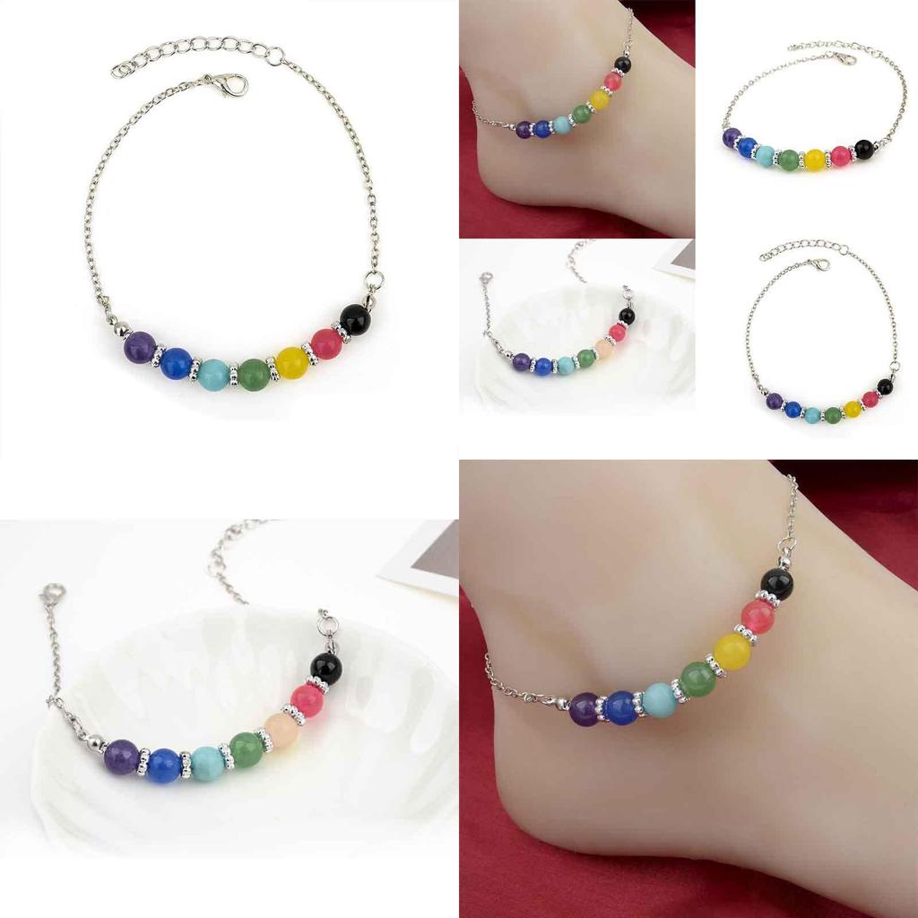 Versatile Fashion Stone Beach Boho Ankle Barefoots Bead Foot Bracelet Amethyst Chain