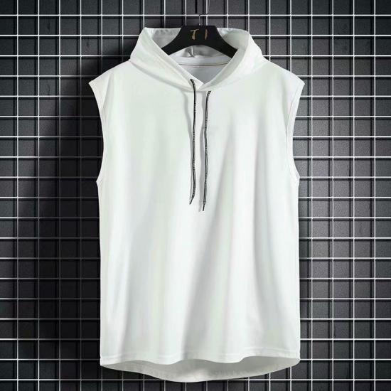 Ice Silk Summer Hoodie Vest Sleeveless Bodybuilding Gym Workout Fitness Shirt High Quality Vest Hip Hop Sweatshirt Tops