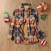 Fashion Plaid Print Fleece Shirt For Ladies Button Winter Lapel Jacket Pocket Ladies Coat