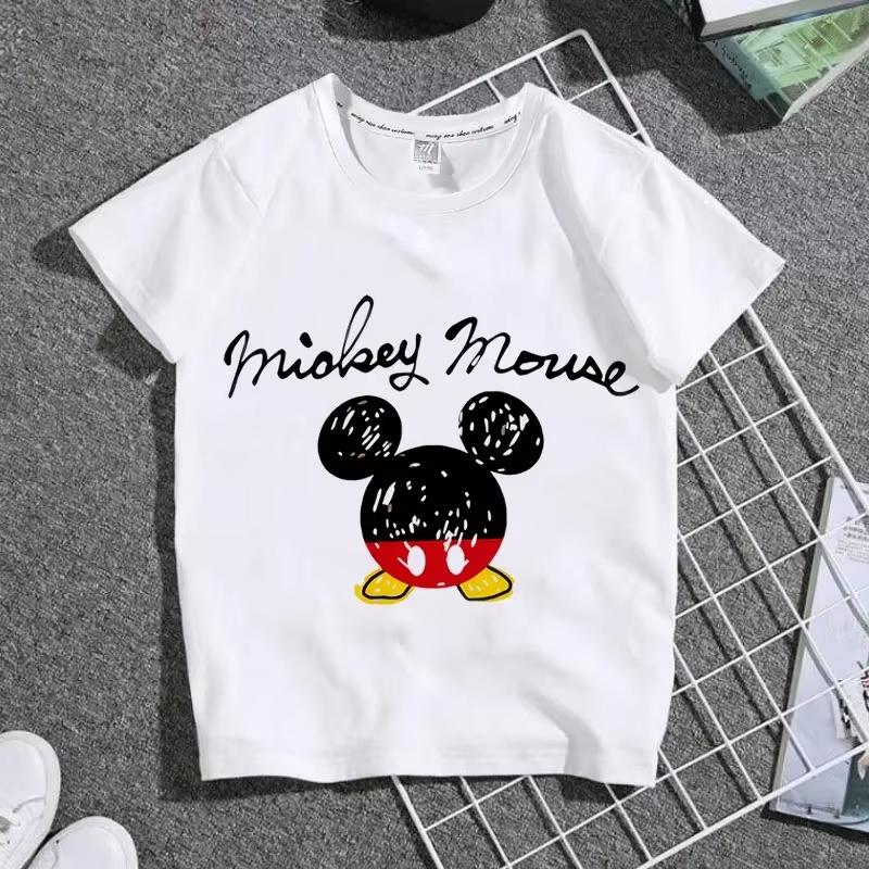 Cartoon Cute Mickey Summer Childrens Cotton Tshirt Y2K Harajuku Casual Tshirt Top Street Fashion Unisex Women Clothing