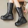 GKTINOO 2025 Retro Natural Leather Women Boots Handmade Winter Wedges Booties Soft Cowhide Women's Shoes Platform Mid-Calf Boots