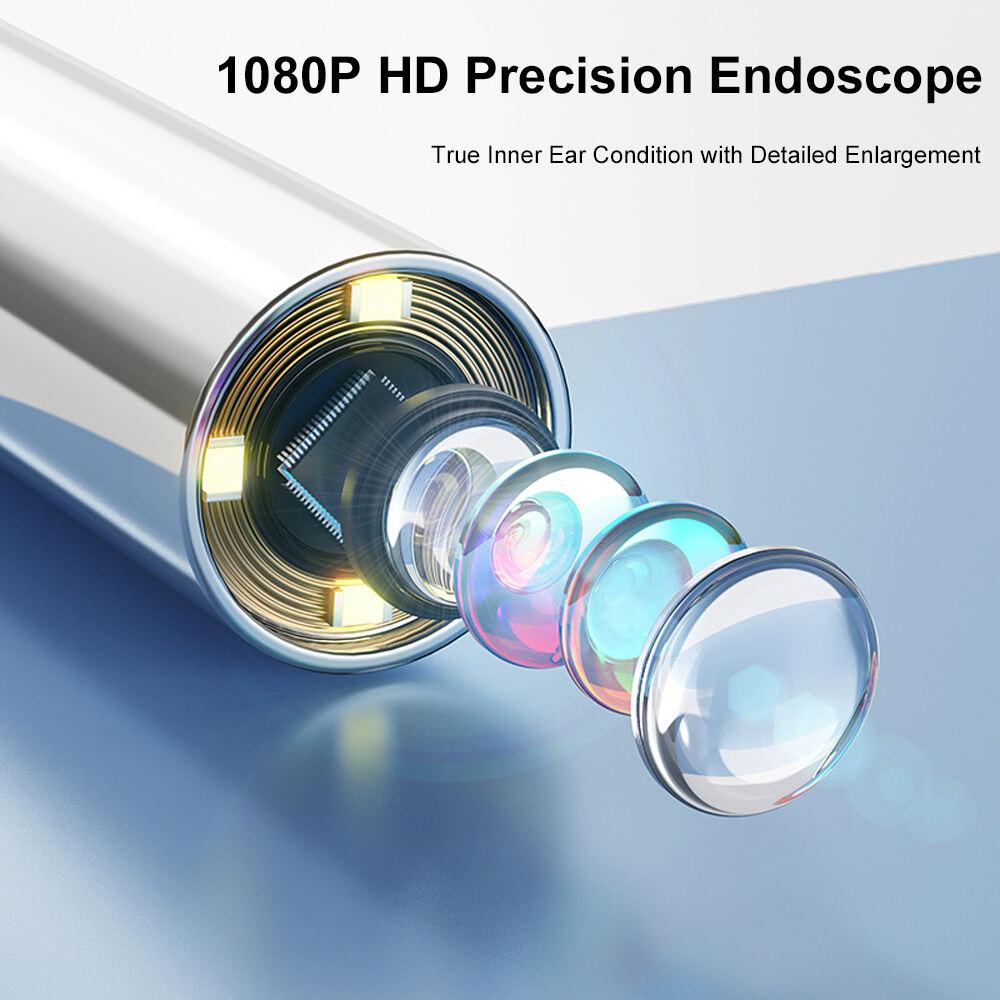 Ear Nose Visual Smart Endoscope Hd Camera Scope 1080P 1.38'' Wireless Portable Otoscope Cleaner with 12 Eartips for Adult Child