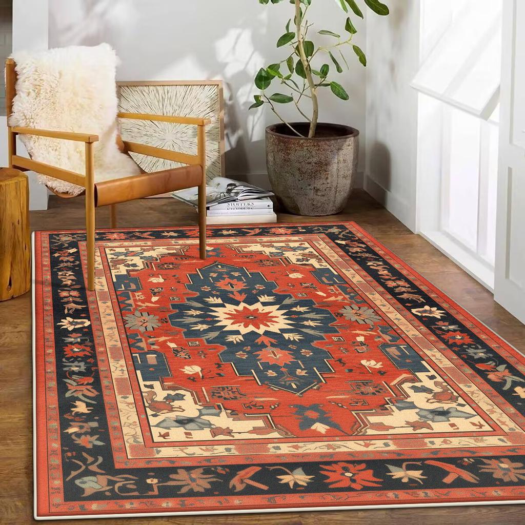 Retro Bohemian Persian Red Carpet for Living Room Comfortable Soft Non-slip Bedroom Rugs Classical Entrance Door Mat Washable