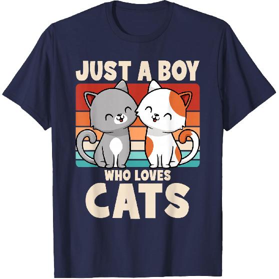 Just A Boy Who Loves Cats Funny Cat Lover Kitten Boys Kids T-Shirt