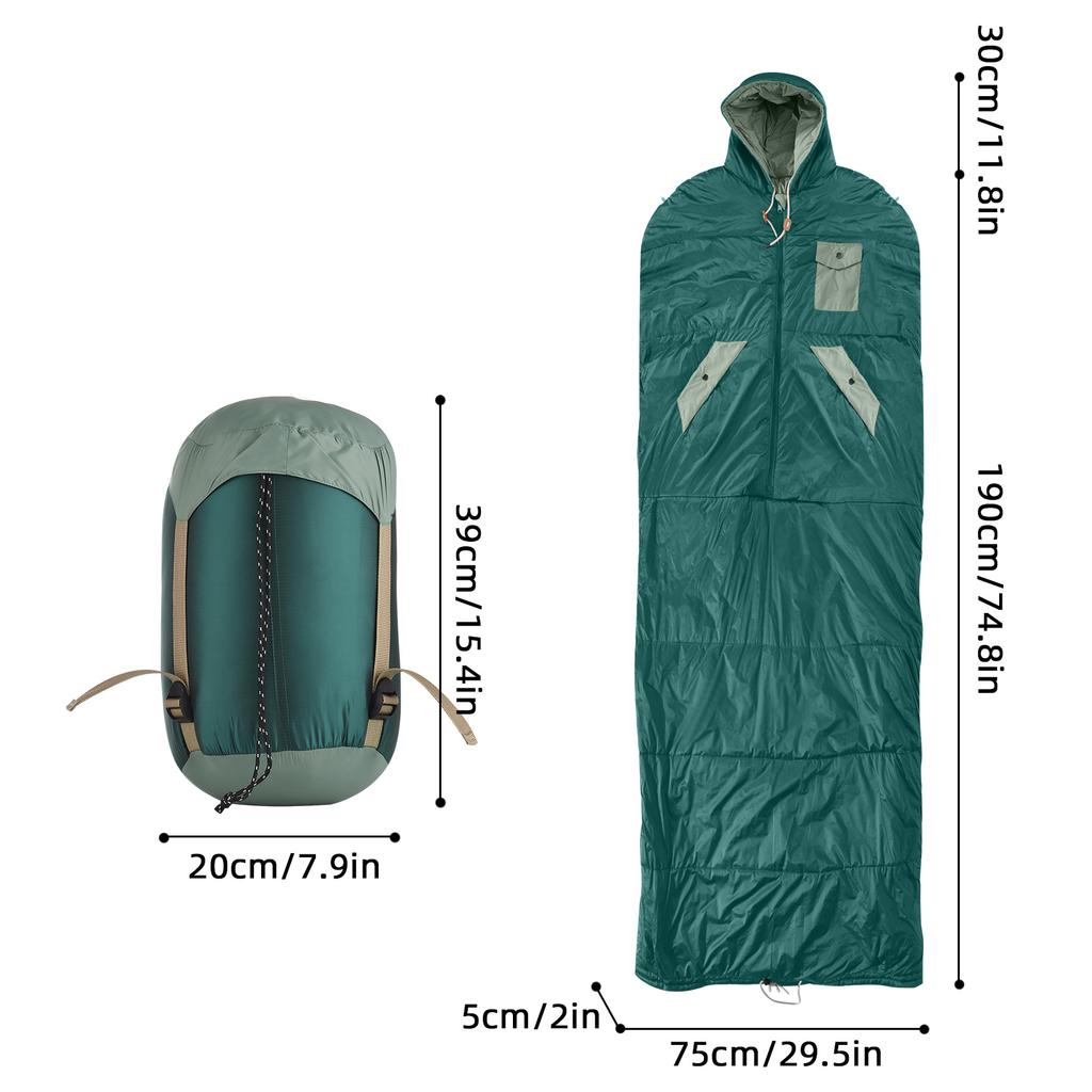 Adult Camping Sleeping Bag Reversible Envelope Design 10-20°C Suitable Waterproof Nylon Lightweight Compressible for Backpacking