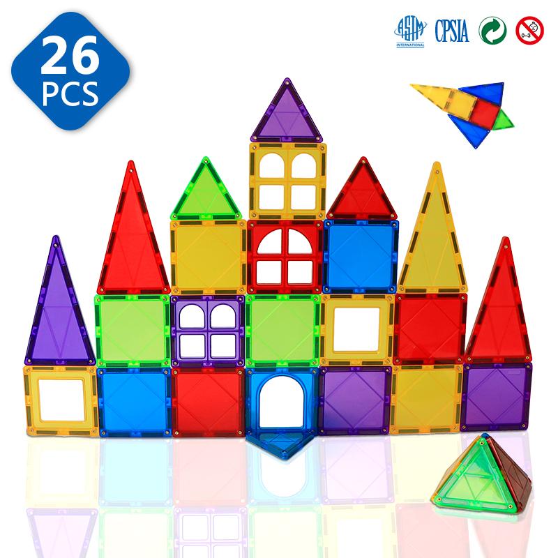 26PCS Magnetic Blocks Tiles Big Size Building Construction Games Magnet STEM DIY Educational Toys for Children Stylish Appearance Practical Daily Use