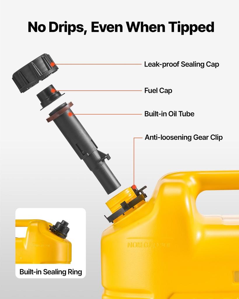 Fuel Container, 19 L, Gas Tank with Spout & Clear Scale, 15 L/min Max Flow Rate, Secure & Leak-proof, Portable Flat Fluid Container for Most Cars