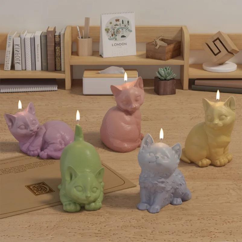 New 3D Kitten Series Silicone Candle Molds Cute Pet Cat Crafts Plaster Resin Soap Making DIY Animal Chocolate Ice Cake Tools