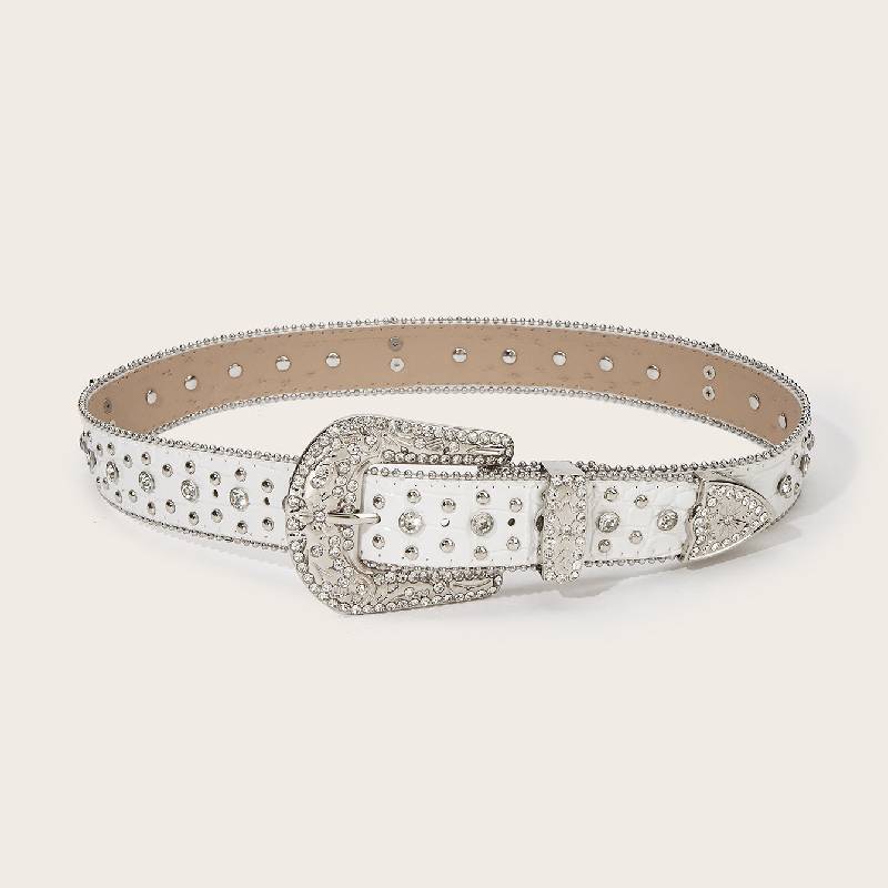 

Water Women Wide Belt With Asymmetrical Studs And Cross Buckle For Fashionable Outfits білий