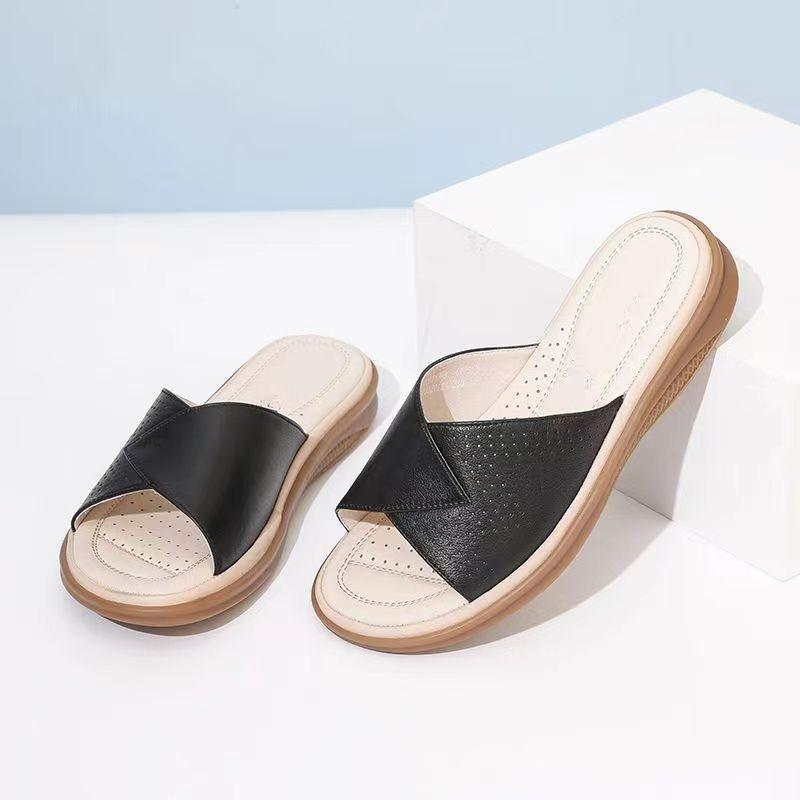 

Кожаные шлепанцы на мягкой подошве из говяжьей жилы, женские летние сандалии, нескользящая женская обувь 35 чёрный