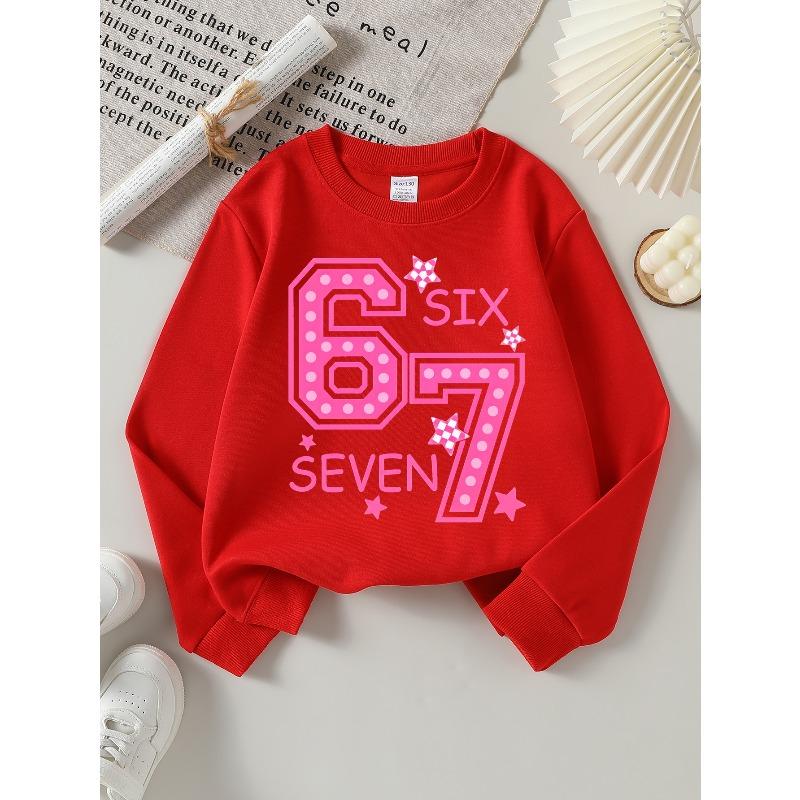 European Sizes Girls' Soft Crewneck Sweatshirt, Pink Star Print Design with Cute Print, Casual All-Match, Ideal Holiday Present