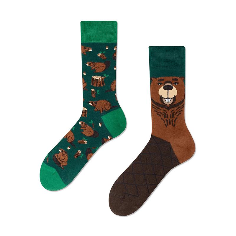 Creative and Fun Cartoon AB Trendy  Asymmetric Mandarin Duck  Men's and Women's Cotton Socks Medium High Socks