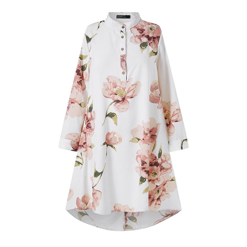 2024 Women's Floral Print Asymmetrical Round Neck Shirt Dress