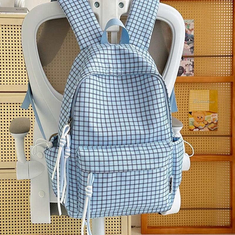 Schoolbag Retro Hong Kong Style Plaid Junior High School Female Students Lightweight College Style Schoolbag Female Lightweight Backpack Casual