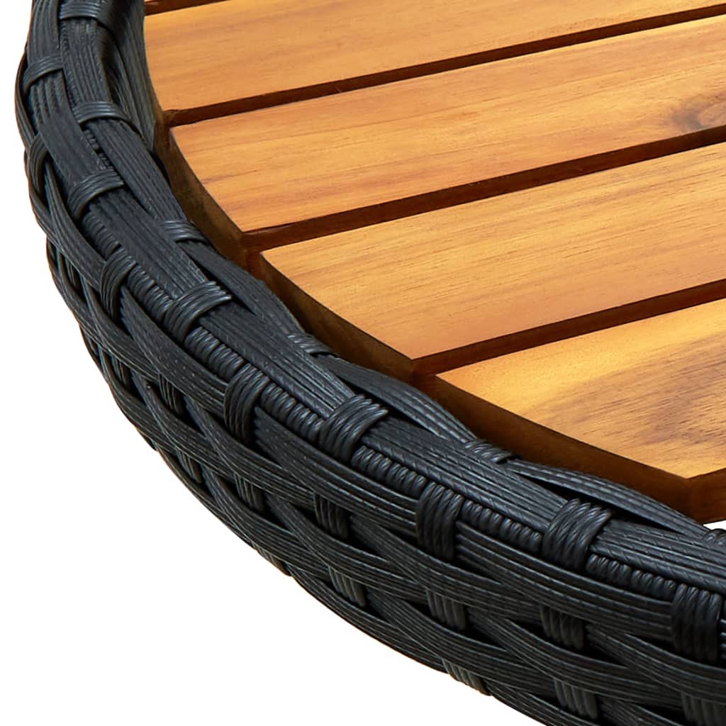 vidaXL Beistelltisch Schwarz 60 cm Poly Rattan und Massivholz Akazie