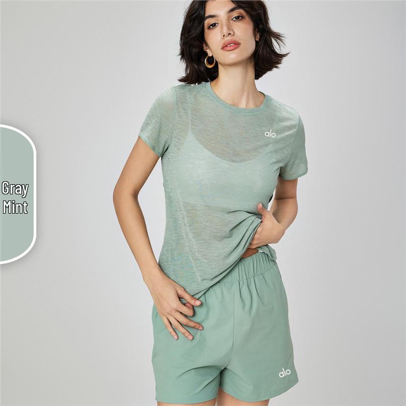 ALO Yoga Noord-Amerika Korte Mouw Mesh Losse Pasvorm Yoga Shirt.